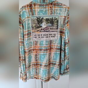 Angry Minnow Plaid Flannel Shirt with Alligator Girl Patch L